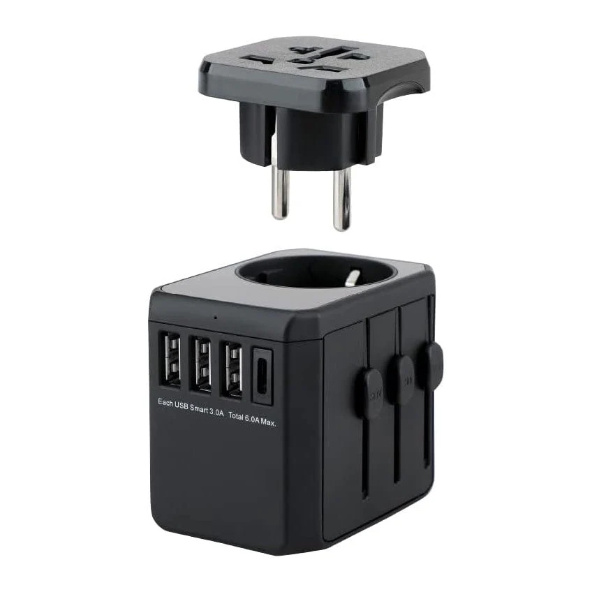 blupebble Passport One World Travel Adapter Black