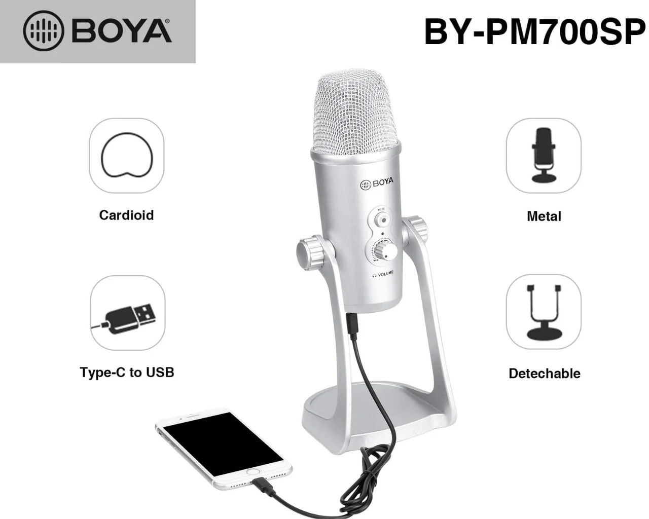 Boya BY-PM700SP Pre-polarized Condenser USB Microphone - Image 7