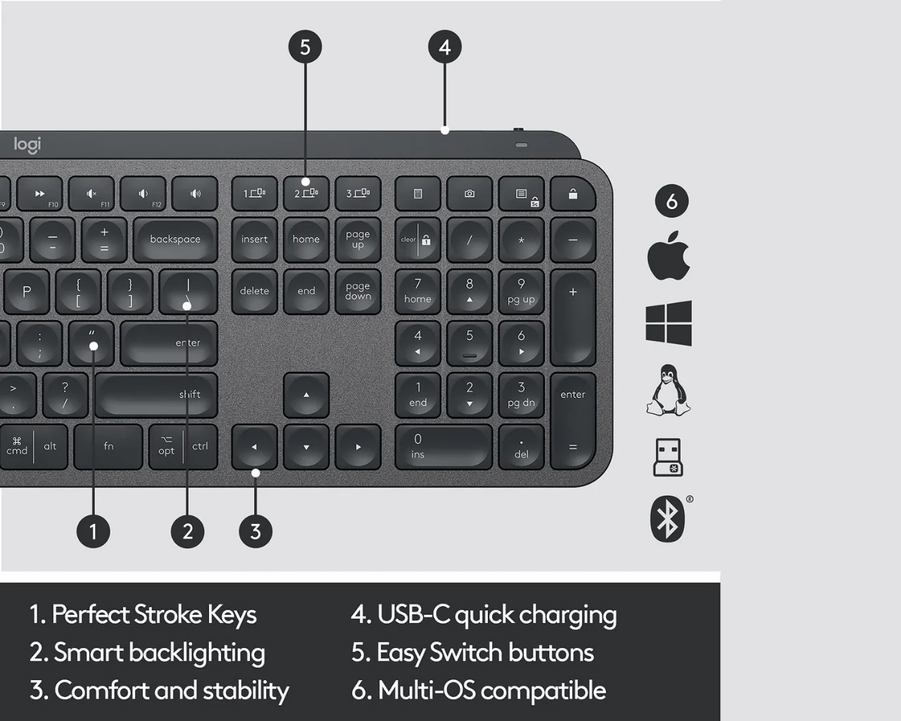 Logitech MX Keys Advanced Wireless Illuminated Keyboard - Image 6
