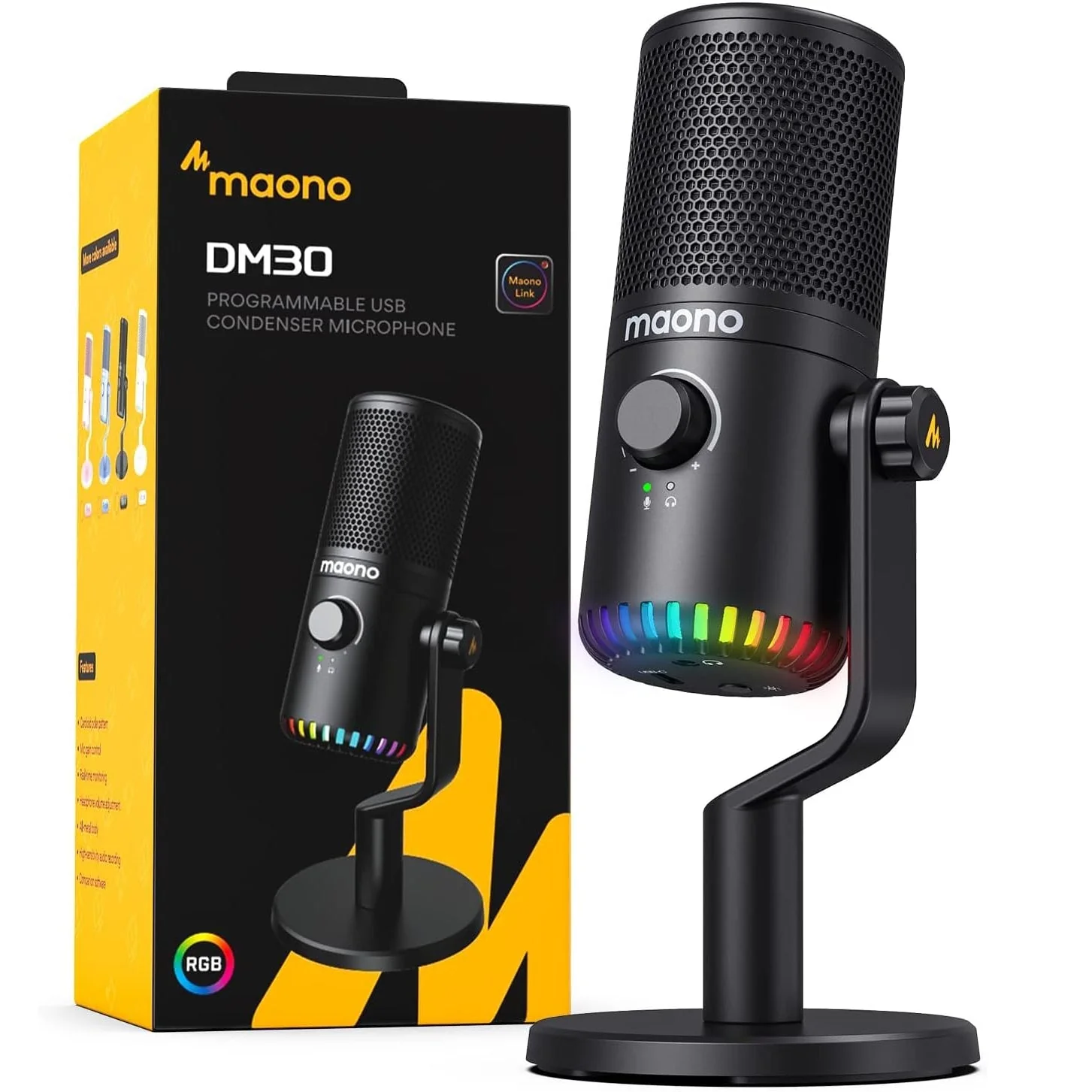 Maono DM30 RGB USB Condenser Microphone Black - Image 2