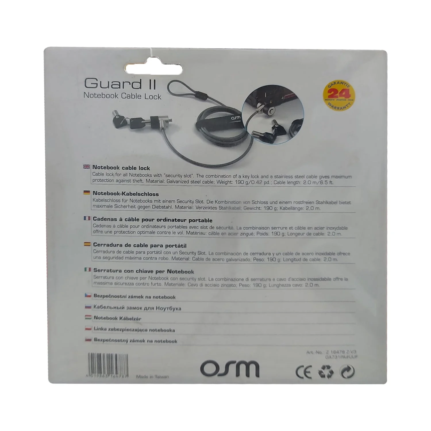 OSM Guard II K-Slot 7 mm Notebook Cable Lock 2M - Image 3