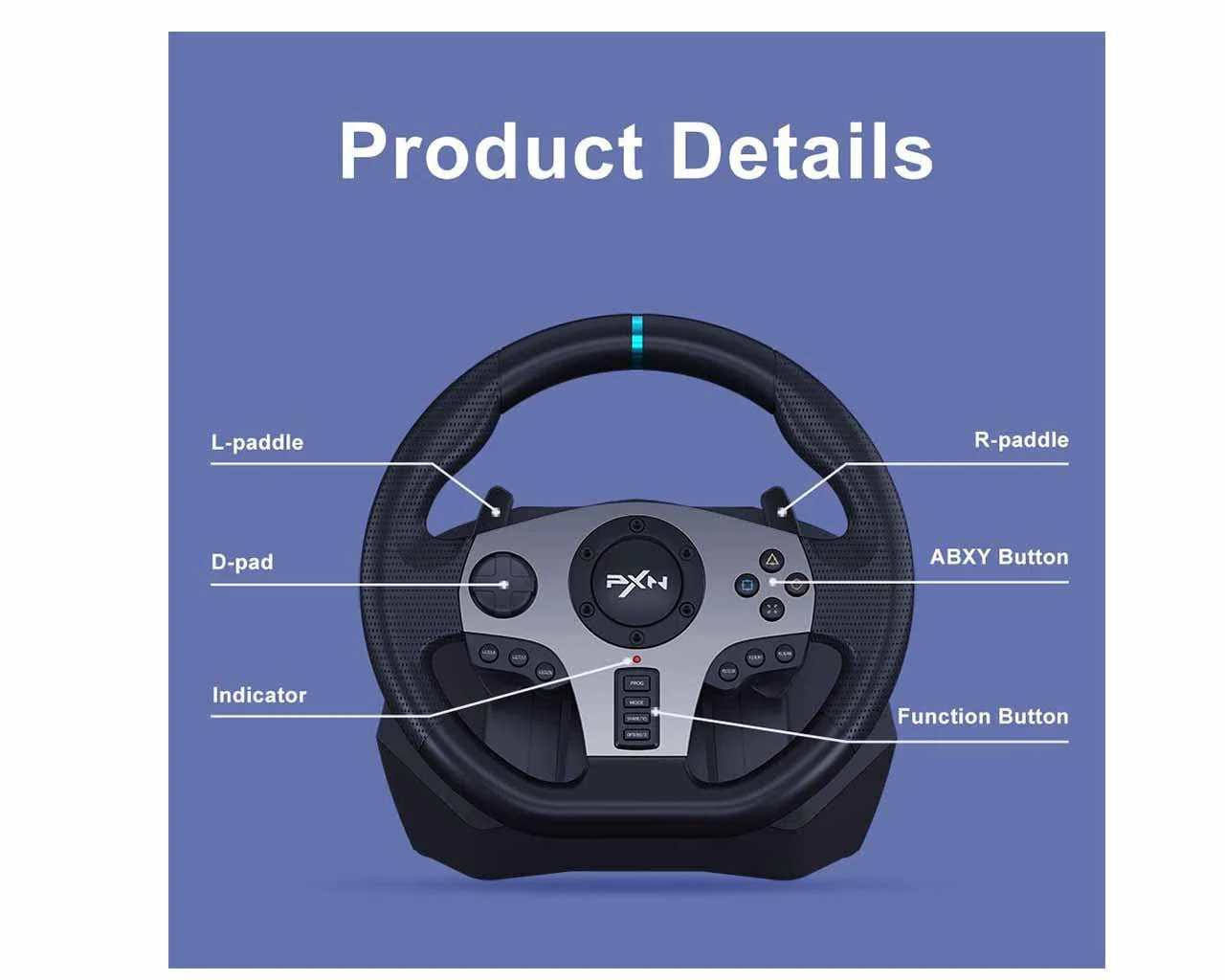 PXN-V9 Gaming Steering Racing Wheel + Pedal + Gear - Image 4