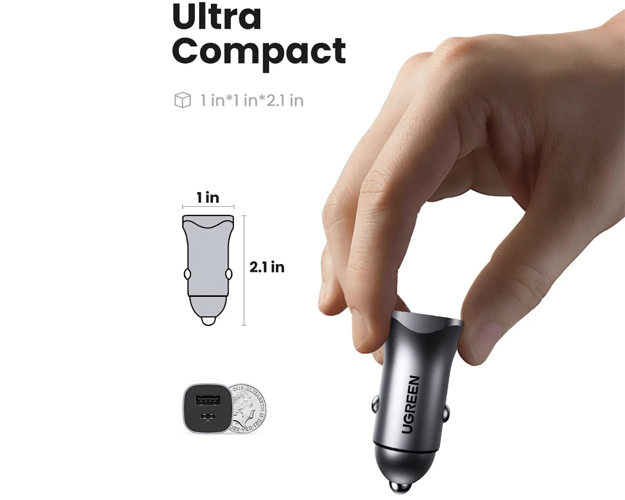 UGREEN 20W USB C Car Charger PD QC3.0 Dual Ports 30780 - Image 3