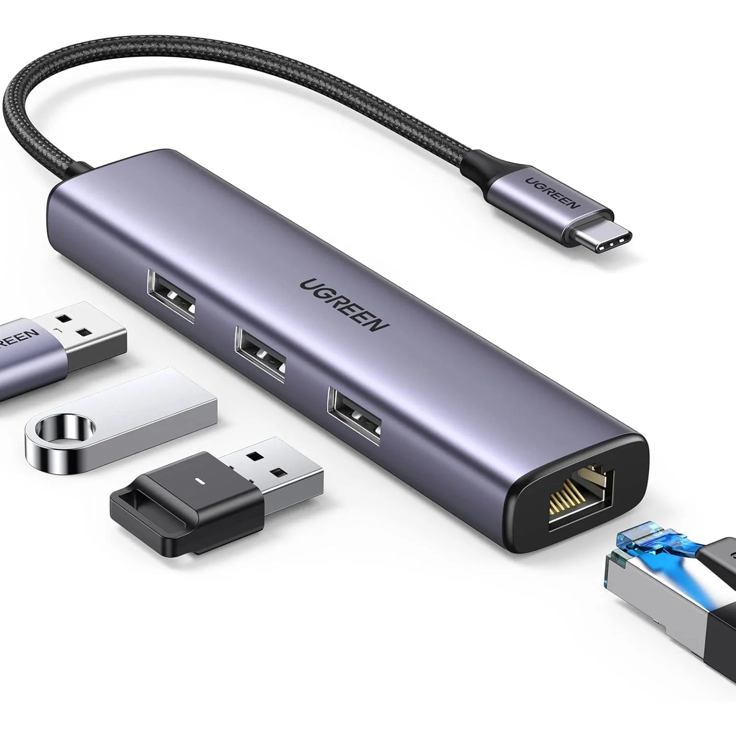 UGREEN CM475 Type C to 3 X USB3.0 + Gigabit Ethernet Adapter 60600