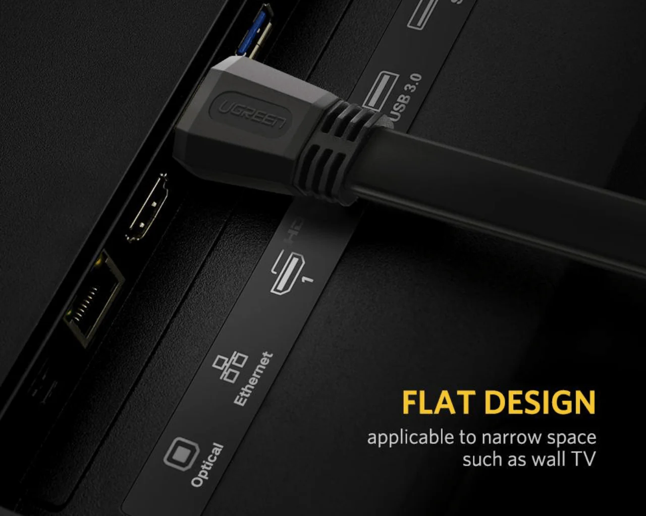 UGREEN Flat HDMI Cable 3M Black 50820 - Image 2