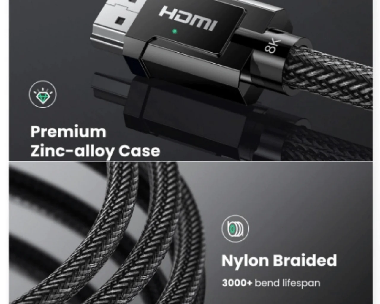 UGREEN HDMI Cable Braided 3M Gray 80602 - Image 5