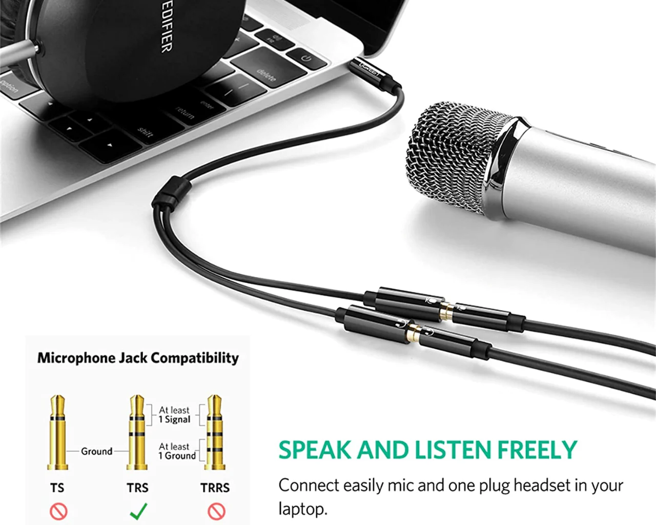 UGREEN Headset Splitter Headphone Mic - Image 3