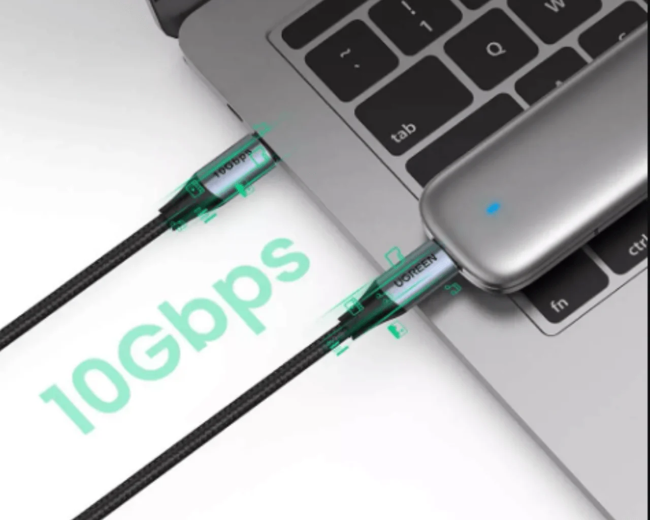 UGREEN Type C to C 3.1 Gen2 5A Braided Cable 1M Black 80150 - Image 2
