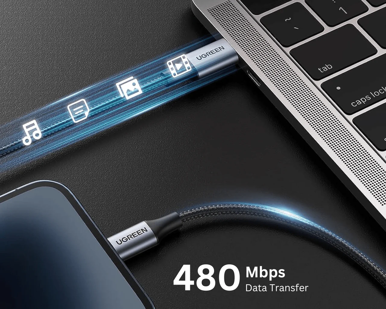 UGREEN US304 Type C to Lightning Cable Braided 1M Black 60759 - Image 3