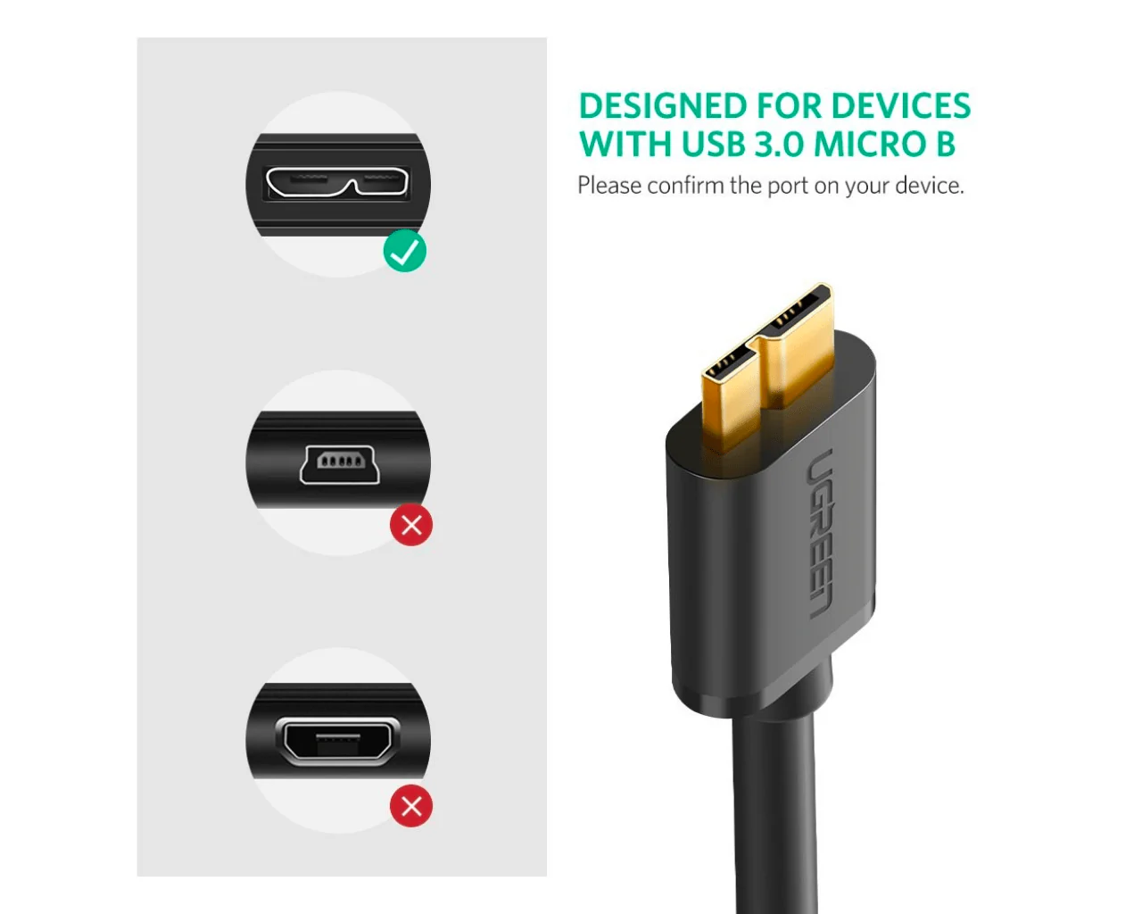 UGREEN USB 3.0 to Micro Male Cable 1M 10841 - Image 3