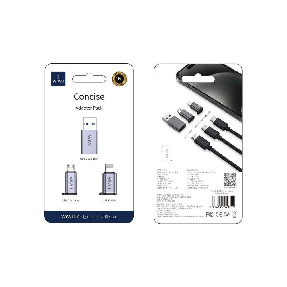 WiWU Concise 3 in 1 Adapter Pack Grey - Image 4