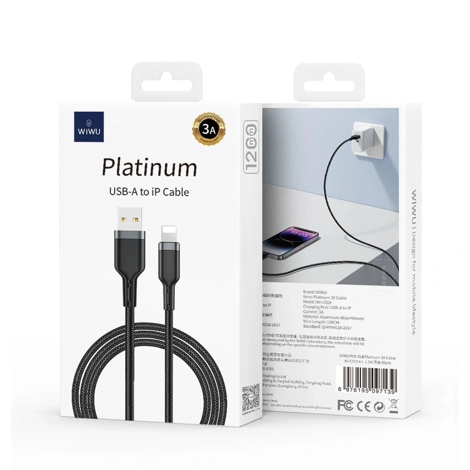 WiWU Platinum USB to Lightning Cable 1.2M 3A Black - Image 5